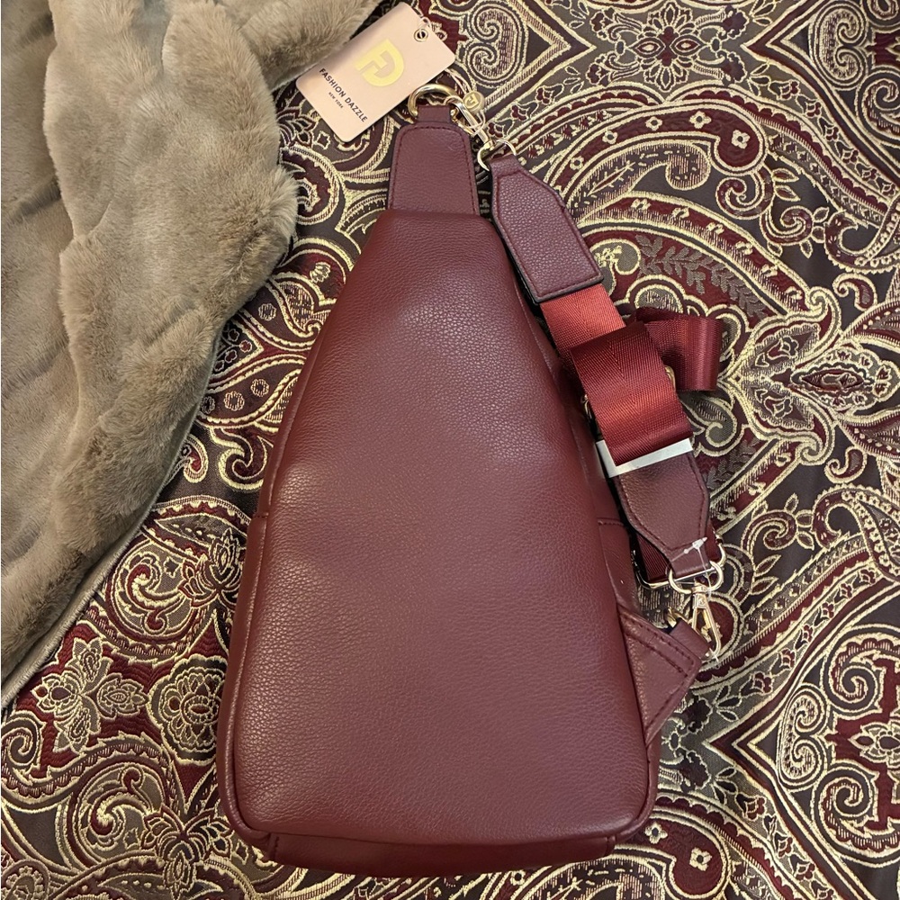 Fashion Dazzle New York Brand Women’s Elegant Burgundy Sling Bag New with Tags